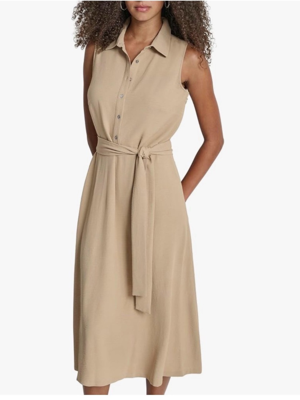 DKNY Sleeveless Shirt Dress with Waist Tie. Size 8. MSRP $129